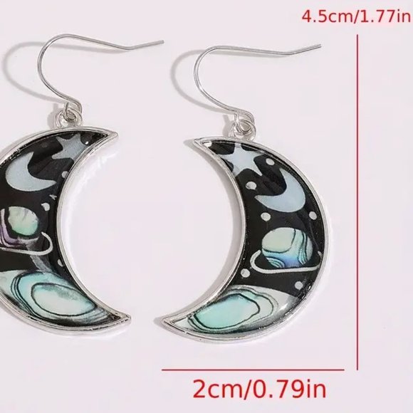 Moon Earrings Star Planet Crescent Iridescent Pearly Dangle Panet Galaxy Enamel - Picture 2 of 2